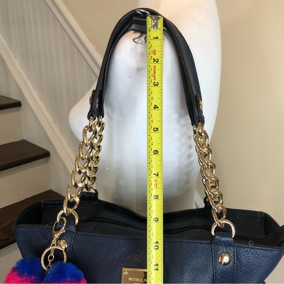 MICHAEL KORS Gold Studded Navy Blue Tumbled Leather Side Pocket Shoulder Bag NWT - Picture 7 of 16